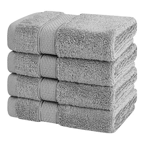American Soft Linen Salem Washcloth Sets, 4 Piece Luxury 600 GSM 100% Cotton Washcloths for Bathroom, 13x13 inches Washrags Premium Quality Hand Face Towels, Light Grey - color: Cool Grey, size: 13x13"