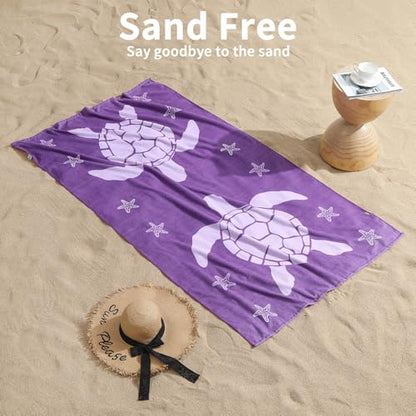 4 Pack Oversized Beach Towels 4 Pack,40”x70” Microfiber Thin Large Beach Towel Set for Adults Travel Camping Swimming,Turtle Starfish Them Sand Free Quick Dry Lightweight XL Pool Towels,Purple - color: Purple, Purple