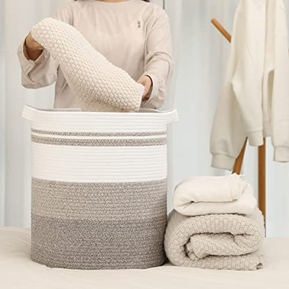 OIAHOMY 58L Laundry Baskets-Laundry Hamper, Storage Basket with Handles, Decorative Basket for Living room, Woven Storage Basket for Toys Bin, Pillows, Blankets, Clothes-18x16in-Gradient Brown | Tall Dirty Clothes Hamper with Handle,Blanket Basket,Decorat