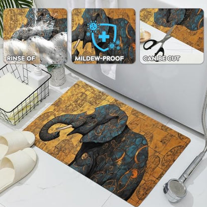 Bathroom Runner Mat Rugs Long,Elephant Indian Black Print Diatomite Stone Bath Mat Large Absorbent Diatomaceous Earth Mat Non Slip Fast Dry Shower Mat Bathroom Rugs Floor Mat 16x42in - color: Design03