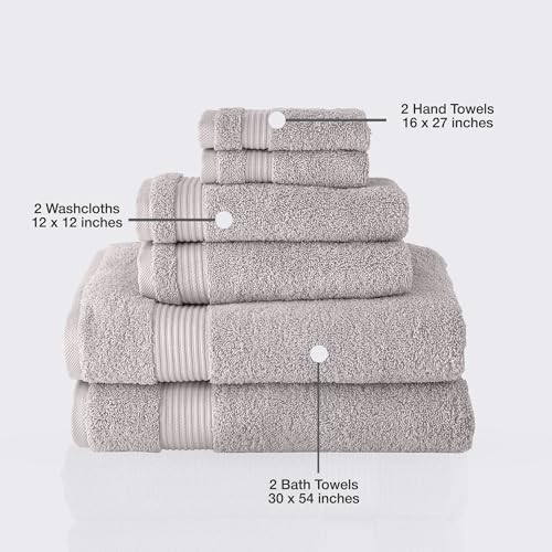 CTT - Luxury 6 Piece Towel Set, 100% Turkish Cotton, Quick Drying, Highly Absorbent & Comfy, Includes 2 Bath Towels, 2 Hand Towels & 2 Washcloths | (Light Grey) - color: Light Grey, size: 6-Piece Towel Set