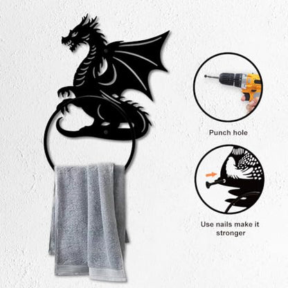MAYJOYDIY Dragon Pattern Towel Ring Metal Hand Towel Holder Flying Dragon Side Towel Ring Wall Mounted Animal Hand Towel Holder Metal Round Towel Rack for Bathroom Home Hanging Accessories - color: Dragon Pattern