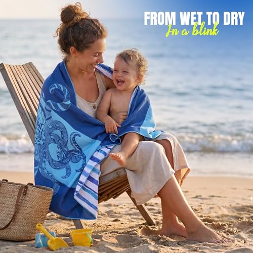 Utopia Towels Thin Microfiber Beach Towel with Travel Bag, 32x71 in (Octupus, Ocean Mandala) - color: Octopus & Ocean Mandala