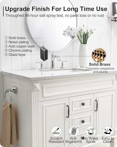 Waterfall Chrome Bathroom Faucet 3 Hole, Brass 4-16 Inch Widespread Bathroom Sink Faucet with Pop Up Drain, cUPC Supply Lines and 2 Handles for Vanity, Restroom, 10 Min Install - color: Chrome