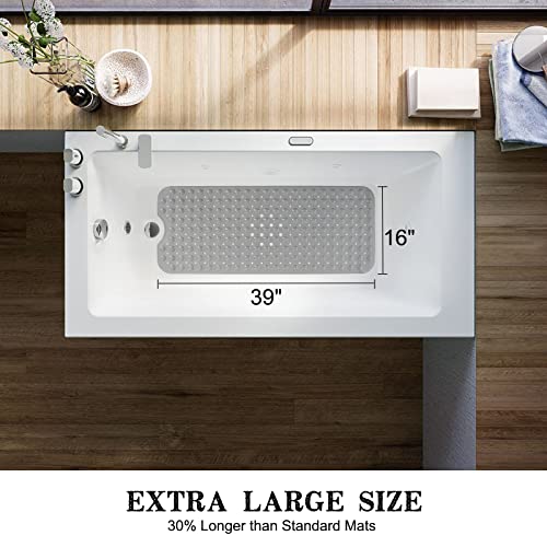Bathtub and Shower Mats, Extra Long Non-Slip Bath Tub Mat 39 x 16 Inch, Machine Washable Bathmat with Suction Cups & Drain Holes for Bathroom Floor, Gray - color: Gray