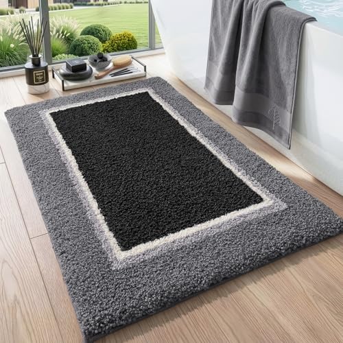 DEXI Bathroom Rugs 32x20, Soft Absorbent Bath Mat, Black and Grey | Non Slip Washable Bathmat, Thick and Plush Microfiber, Quick Dry, For Shower Floor, Sink, Tub, Laundry Room - color: Black and Grey, size: 32" X 20" (Rectangular)