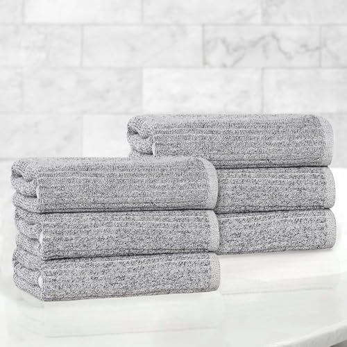 Superior Destin Viscose Cotton Blend Medium Weight Towels, for Kitchen, Bathroom, Shower, Spa, Plush, Quick Dry, Soft Towels, Bath Essentials, Ribbed Design, Absorbent Hand Towels, Set of 6, Charcoal - color: Charcoal, size: Hand Towel - 6PC