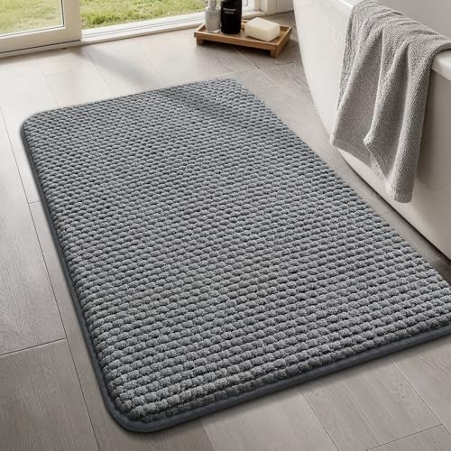 YIHOUSE Bathroom Rugs 17x24, Extra Thick Soft Absorbent Chenille Bath Rug Non-Slip Quick Dry, Machine Washable Bath Mats for Bathroom, Floor, Tub and Shower, Home Decor, Dark Grey - color: Dark Gray, size: 17" x 24"