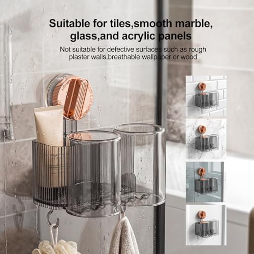 Black Toothbrush Holder for Bathroom, Multi-Functional 2 Cups Toothbrush Organizer Wall Mounted with 2 Storage Slot and 2 Toothbrush Cups - color: Rose Gold