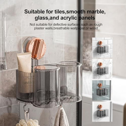 Black Toothbrush Holder for Bathroom, Multi-Functional 2 Cups Toothbrush Organizer Wall Mounted with 2 Storage Slot and 2 Toothbrush Cups - color: Rose Gold