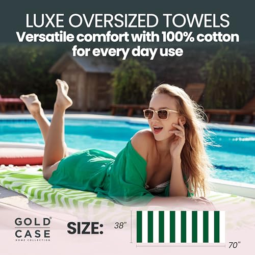 Gold CASE Turkish Beach Towel Set of 5 – 100% Cotton Beach Towels Oversized 70x38'' – MYRA Quick Dry Swim Towel – Lightweight Turkish Towels Set in Green - color: Tones of Green, size: Beach-Bath Towel Set of 5