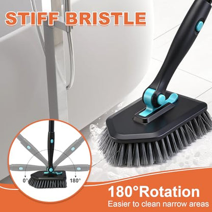 Long Handled Scrub Brush for Shower,3-in-1 Cleaning Brushes with 3 Different Function Cleaning Heads Brush for Shower Cleaning Bathroom Kitchen Walls Tub Tile (Black) - color: Black