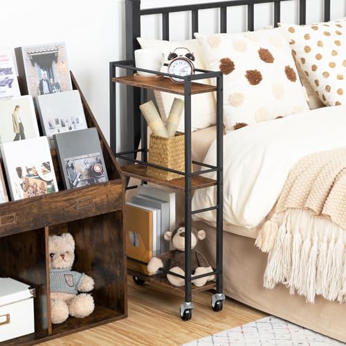 MAHANCRIS Slim Rolling Cart, Mobile Kitchen Cart on Wheels, Narrow Storage Cart for Small Space, Small Bar Cart, for Bathroom, Laundry, Living Room, Rustic Brown RCHR1501Z - color: Rustic Brown