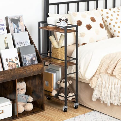 MAHANCRIS Slim Rolling Cart, Mobile Kitchen Cart on Wheels, Narrow Storage Cart for Small Space, Small Bar Cart, for Bathroom, Laundry, Living Room, Rustic Brown RCHR1501Z - color: Rustic Brown