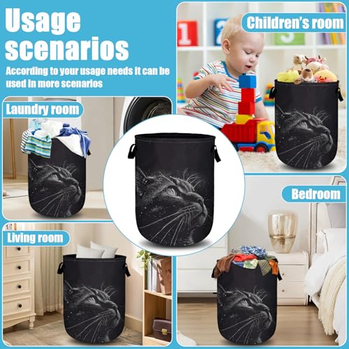 Black Cat Stars Night Laundry Basket, Laundry Hamper Collapsible Oxford Cloth with Handle Clothes Storage Bin for Bathroom Laundry Room Bedroom 15.7 X 20 Inch - color: Black Cat Stars Night