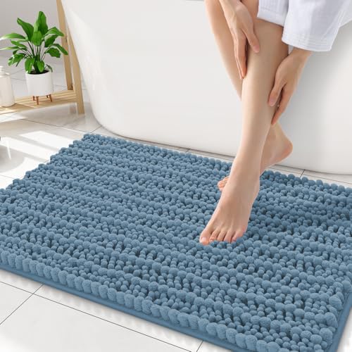 Smiry Bathroom Rugs Mat 32x20, Extra Soft Absorbent Chenille Bath Rugs, Non Slip Rubber Backing Machine Washable Quick Dry Bath Mats for Bathroom Floor, Tub, Shower, Home Accessories, Grayish Blue - color: Grayish Blue, size: 32'' X 20''