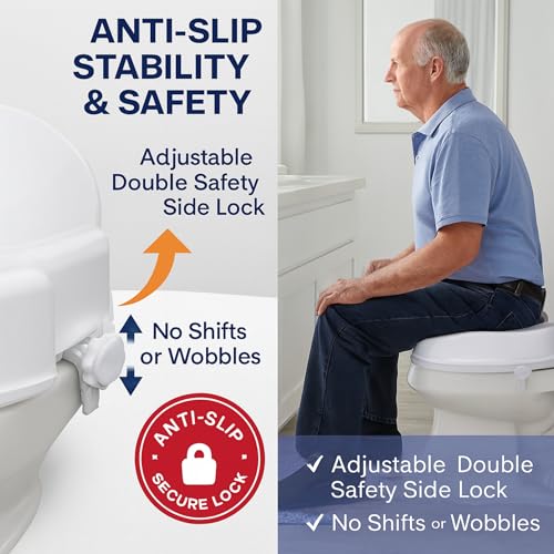 Raised Toilet Seat with Lid 4‑Inch Toilet Riser – Easy Tool‑Free Installation Fits Standard round Toilets Senior, Disabled & Pregnant Support Secure Lock, Durable Plastic