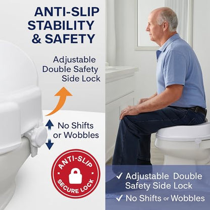 Raised Toilet Seat with Lid 4‑Inch Toilet Riser – Easy Tool‑Free Installation Fits Standard round Toilets Senior, Disabled & Pregnant Support Secure Lock, Durable Plastic