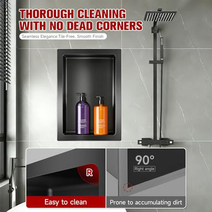 VELPAX No Tile Needed Shower Niche 13"X 19", Bathroom Wall Niche Single Shelf, Stainless Steel Shower Niche for Bathroom, Kitchens, Balconies - color: Black, size: 13"X 19" Single Shelf