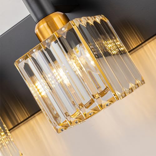 6-Lights Crystal Bathroom Vanity Light Black Gold Modern Bathroom Lighting Fixtures Over Mirror, Wall Light Fixtures - color: Black Gold-Square Shade, size: 6-Light