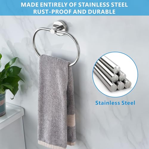 Towel Ring for Bathroom, Chrome Towel Bar Hangers Wall Mount, Stainless Steel Hand Towel Holder, Modern Round Towel Hanger by Eolax - color: Chrome