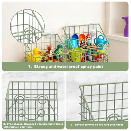 Greentainer 2 Pack Bath Toy Storage Organizer, Large Rustproof Metal Wire Basket, Wall Mounted Hanging Bathtub Holder, Bathroom Shower Caddy for Tub Toys & Toiletries - color: Green-frog