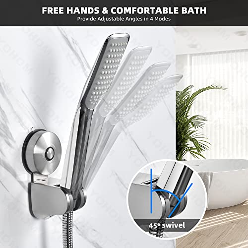 YOHOM Shower Head Holder Suction Cup Handheld Shower Bracket Adjustable Vacuum Shower Wand Hose Holder for Sprayer Nozzle Removable Bathroom Shower Accessory Clip Wall Mount Stainless Steel Brushed - style: Silver