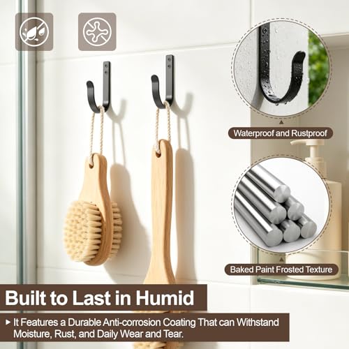 10 Pack Large Black Metal Wall Hooks for Coats and Towels | Screw mount hardware, outdoor closet door bathroom use, backpack robe utility - color: 10PACK + Black