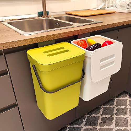 stonespace Small Trash Can with Lid,Under Sink Compost Bin,3.2 Gallon Green | Hanging Trash Can with Lid for Cupboard/Bathroom/Bedroom/Office/Camping, Mountable Trash Can,Kitchen Compost Bin - color: Green, size: 12L/3.2GAL