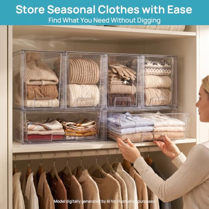 Vtopmart Clear Stackable Storage Drawers, 6 Pack Wide Tall Set | Wide and Tall Pull-Out PET Drawers with Stackable Design for Maximizing Space in Cabinets, Closets, Pantry - style: 2 Wide+4 Large