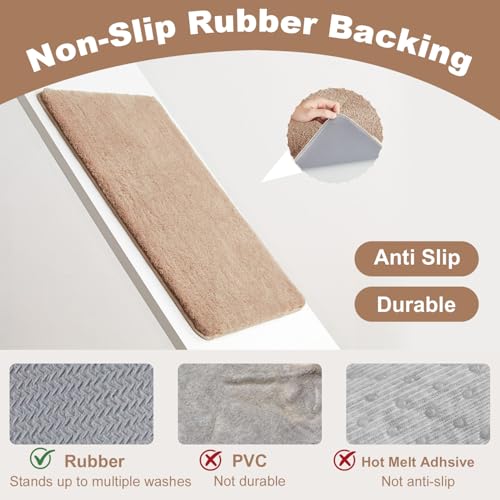 TYUU Beige Bathroom Runner Rugs, Ultra Soft Long Bath Mat Machine Washable Super Absorbent Quick Dry Bathroom Runner Rug 16 x 60 Non Slip, Beige 16" x 60" - color: Beige, size: 16" x 60"