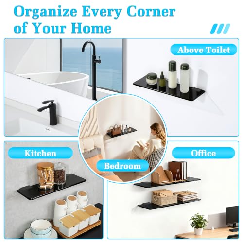 Alise Glass Shelves for Bathroom,15 Inch Wall Mounted Floating Shelf,Black | Tempered Glass Shelf,Metal Brackets,Rectangular,Floating Glass Shelves,Over Toilet,Vanity,Bedroom,Kitchen,1 Pack - color: Black