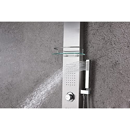 ANZZI Shower Head Panel Tower System | Coastal | Brushed Stainless Steel | Includes One 1 Field Full Body With Dual Level Deco Glass, Free-Reign Euro Grip Handheld Sprayer With 60 In. Hose - color: Brushed Steel, style: 2 Jets