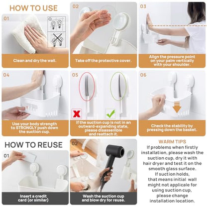 Shower Caddy Suction Cup Set Shower Organizer & Soap Holder & Toothbrush Holder, Bathroom Shelf Basket NO-Drilling, Removable Suction Storage Waterproof Bathroom Caddy, White | Toothbrush Holder, NO-Drilling Bathroom Shelf, Removable Suction Storage, Wate