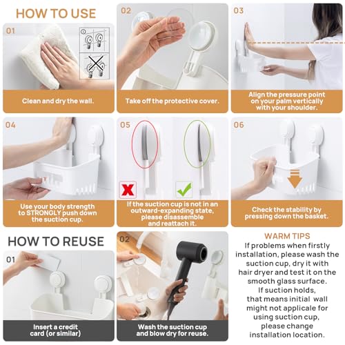 Shower Caddy Suction Cup Set Shower Organizer & Soap Holder & Toothbrush Holder, Bathroom Shelf Basket NO-Drilling, Removable Suction Storage Waterproof Bathroom Caddy, White | Toothbrush Holder, NO-Drilling Bathroom Shelf, Removable Suction Storage, Wate