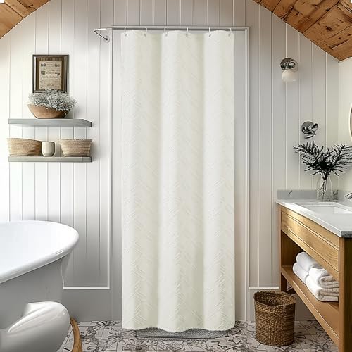 Cream Shower Curtain Set for Bathroom, 36" Width Stall Small Boho Shower Curtain with 12 Hooks, Soft Lightweight Jacquard Design Fabric Shower Curtains, Machine Washable, Cream, 36 W x 72 L - color: Cream, size: 36"W x 72"L (Pack of 1)