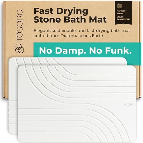 TOSORO - Stone Bath Mat Diatomaceous Earth Shower Mat Non-Slip Super Absorbent Diatomite Stone Bath Mats for Bathroom Floor Quick Drying Natural Easy to Clean (23.5 x 15) - Sandstone, 2pcs - color: Flow Sandstone, size: Pack of 2
