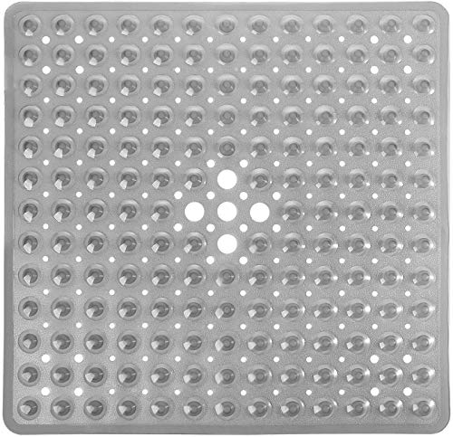Yimobra Shower Mat 21X21 Inch Square, Non Slip Bathtub Mat with Large Suction Cups&Drain Holes, Soft Fast Dry Shower Stall Mats for Inside Shower, Machine Washable BPA-Free,Bath Essentials, Clear Gray - color: Clear Gray, size: 21 x 21 inches