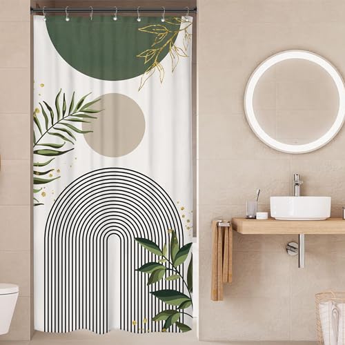 Small Stall Half Single Green Boho Bathroom Shower Curtain Set | Sage Bohemian look; 36"W x 72"L. waterproof HD print, quick-dry fabric and free hooks for easy setup. - color: A-01green, size: 36"W x 72"L (Pack of 1)
