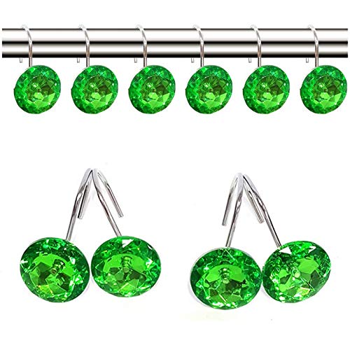 12 Pcs Bling Rhinestones Shower Curtain Hooks Bathroom Rolling Hooks - color: Green