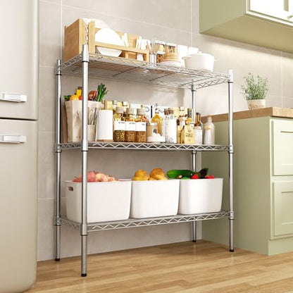 Auslar 3-Tier Heavy Duty Wire Shelving, Adjustable Storage Rack, Chrome | 14"D x 36"W x 36"H, Metal Standing Shelving Units, 750 lbs Capacity, for Garage Kitchen Pantry Basement Bathroom Laundry - size: 3 Tier