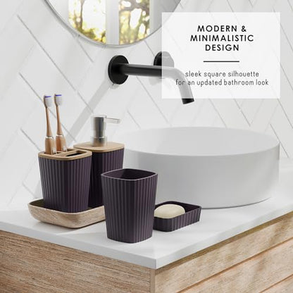 Clara Clark Purple Bathroom Set, Bathroom Sets with Shower Curtain and Rugs | 22 Piece Bathroom Accessories Set with Toothbrush Holder, Soap Dispenser, Soap Dish, Toilet Brush, and Bathroom Trash Can - color: Purple, size: Complete Set + Bath Rugs
