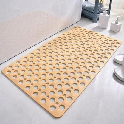 Casa and Beyond Shower Mat, Secure Shower Mat-Non-Slip, Washable Non-Slip Bathtub Mats, with Suction Cups and Drain Holes, Soft Textured Design, Easy to Clean for Bathroom (Beige, 35.4" x 23.6") - color: Beige, size: 35.4" x 23.6" (Rectangular)