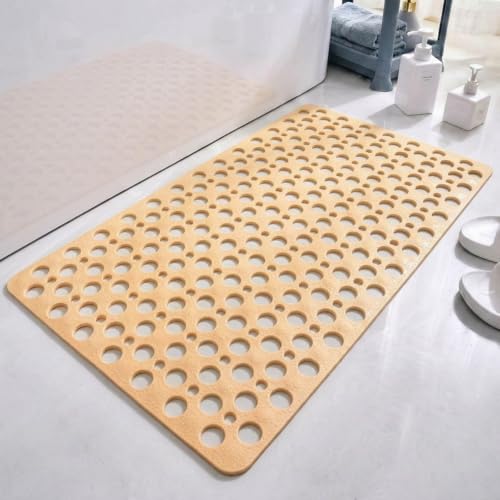 Casa and Beyond Shower Mat, Secure Shower Mat-Non-Slip, Washable Non-Slip Bathtub Mats, with Suction Cups and Drain Holes, Soft Textured Design, Easy to Clean for Bathroom (Beige, 34.6" x 15.7") - color: Beige, size: 34.6" x 15.7" (Rectangular)