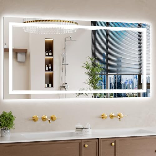 24"x48" LED Bathroom Mirror with Lights, Anti-Fog, Backlit + Front Lit, Dimmable, Led Vanity Mirror for Wall, Lighted Bathroom Mirror, 3 Colors, Shatter-Proof Tempered Glass - size: 24"L x 48"W