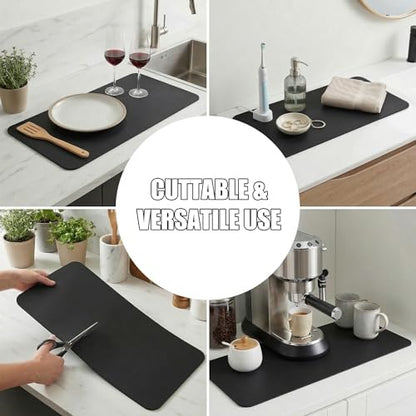 2PCS Customizable Small Dish Drying Mat: 18"Lx9"W Trimmable Quick Dry Pad | Non-Slip Absorbent Heavy Duty Microfiber Drip Catcher & Counter Protector for Kitchen Sink & Bathroom Counter Tray