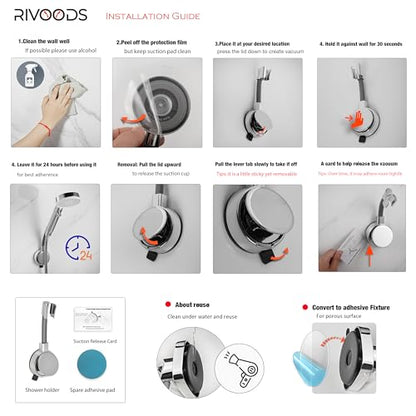 Suction Cup Handheld Shower Head Holder - 360 Swivel Adjustable Metal Neck - Wall Mounted Shower Wand Holder ，Chrome