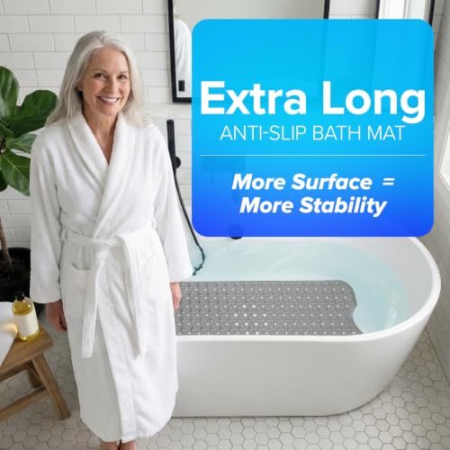 SlipX Solutions 39x16 Extra Long Non Slip Bath Mat, Tub & Shower, Tan | Anti Slip Mat for Elderly & Kids Bathroom, 30% More Coverage, 200 Suction Cups, Hundreds of Drain Holes - color: Tan