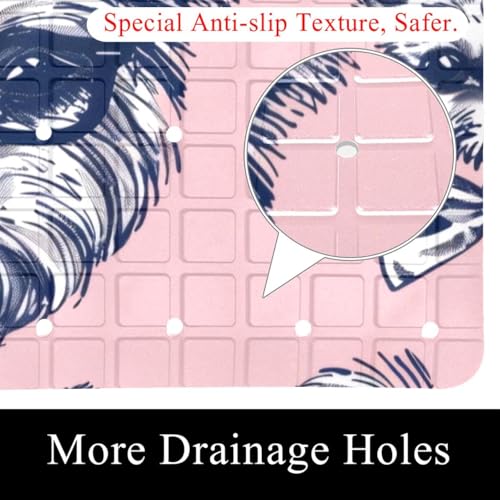 Dog Bows Glasses Tie on Pink Background Bath Tub and Shower Mats, Non Slip Bathmat with Drain Holes and Suction Cups for Bathroom Floor, 15.1 x 26.8 Inch - color: Multi 01
