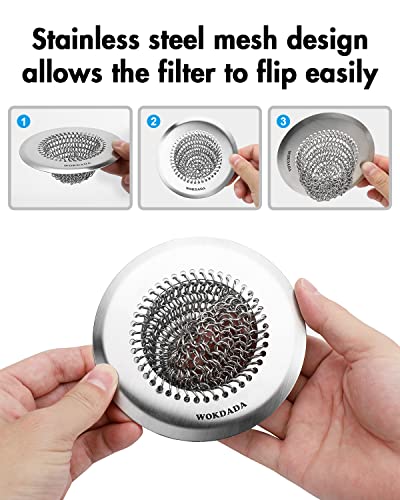 2 Pack Kitchen Sink Drain Strainer,Patented Reversible Chain Mesh Basket | Kitchen Sink Accessories,Easy Clean,Fast Drainage,304 Stainless Steel Rust-Proof，4.4" Large Capacity Food Catcher,Anti-Clog - color: Silver Silver